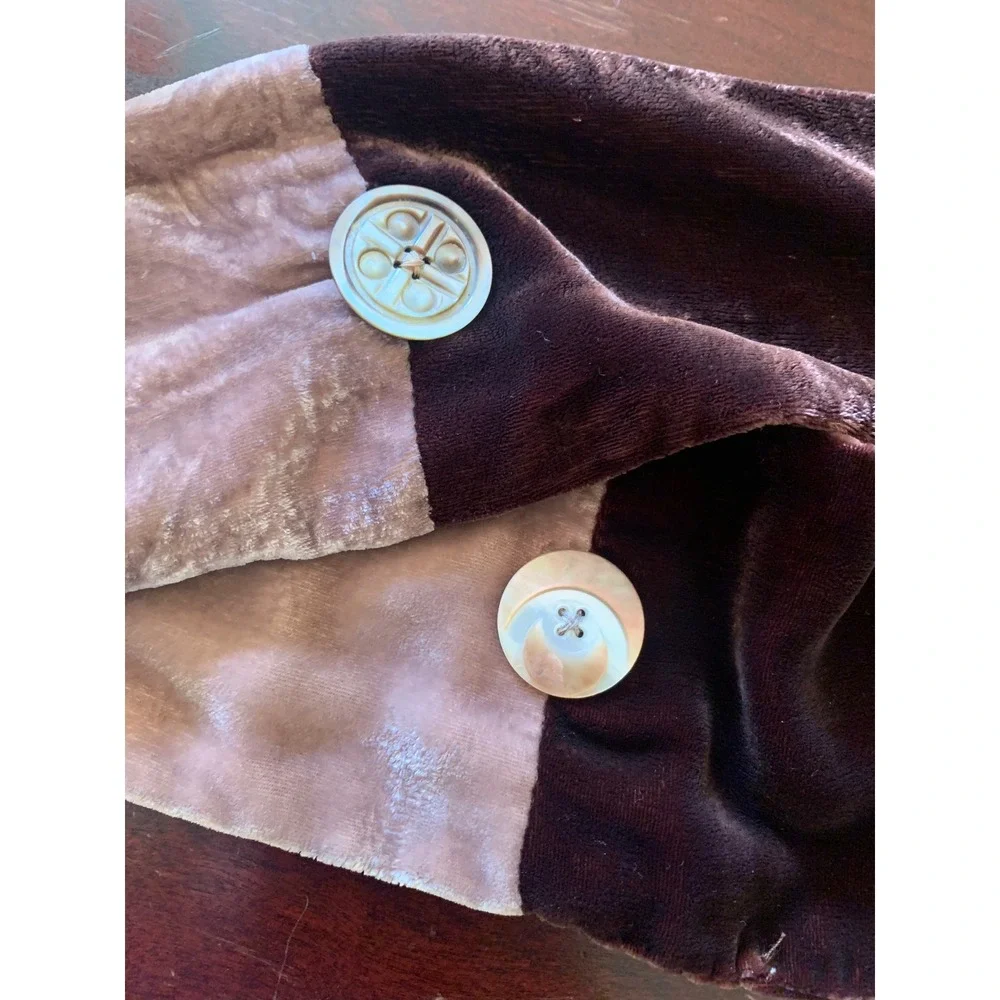 Vintage Two Tone Velvet Scarf Brown Tan Button Detail Accessory